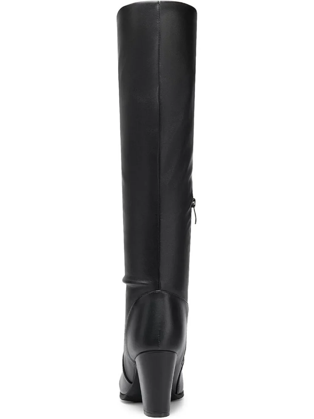 Women's Black Pu Faux Fur Lined Square Toe Side Zipper Knee High Riding Boots